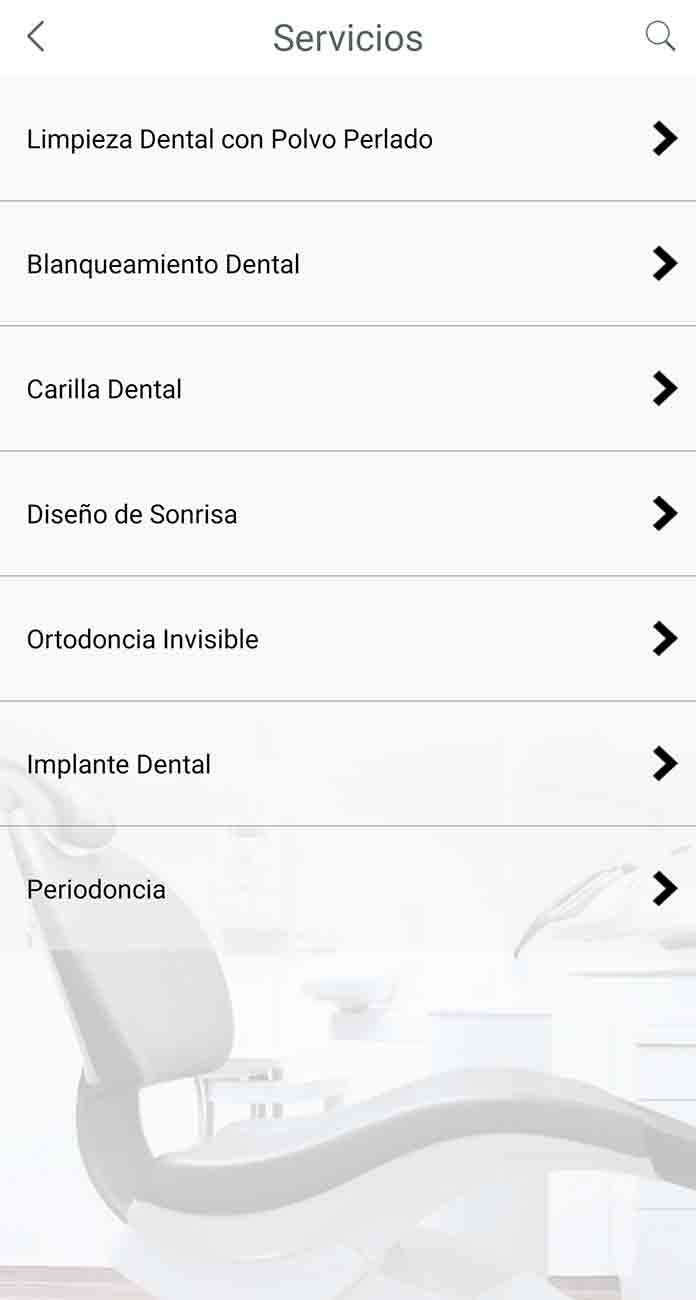 Servicios en App de clínica dental